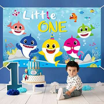 TICIAGA Cute Shark 1st Birthday Backdrop for Memorable Parties