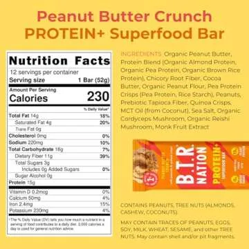 B.T.R. Bar Superfood Keto Protein Bars, Plant Based Vegan Protein, Low Carb Food, Low Calorie, Gluten Free, No Sugar Alcohols, Boosted with Superfoods - (12 Pack) (Variety Pack)