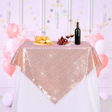 PartyDelight Rose Gold Sequin Tablecloth Overlay for Events 50 X 50 Inch