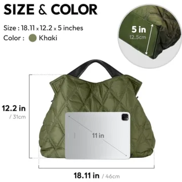 Quilted Puffer Tote Bag for Women - Large & Lightweight