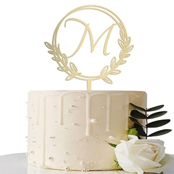 Vinisong Personalized Initial Letter M Golden Cake Topper for Weddings, Birthdays, and Anniversaries