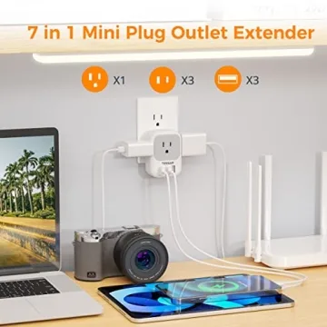 USB Charger Block with 4 Outlet Splitter and 3 USB Ports
