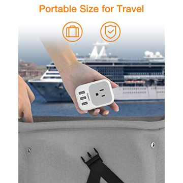 USB Charger Block with 4 Outlet Splitter and 3 USB Ports