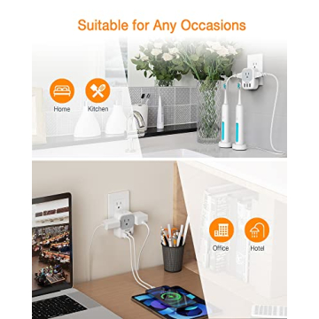 USB Charger Block with 4 Outlet Splitter and 3 USB Ports