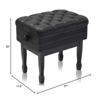 Griffin Genuine Leather Adjustable Piano Bench Black Solid Wood Vintage Style & Heavy-Duty Ergonomic...
