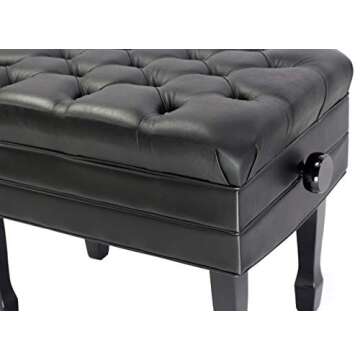 Griffin Genuine Leather Adjustable Piano Bench Black Solid Wood Vintage Style & Heavy-Duty Ergonomic Keyboard Stool | Cushion Seat with Storage Space | Home Vanity Bench or Musicians Guitar Chair