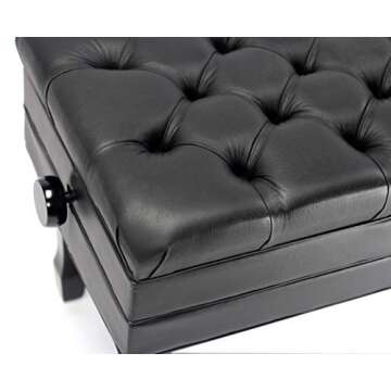 Griffin Genuine Leather Adjustable Piano Bench Black Solid Wood Vintage Style & Heavy-Duty Ergonomic Keyboard Stool | Cushion Seat with Storage Space | Home Vanity Bench or Musicians Guitar Chair