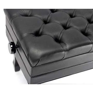 Griffin Genuine Leather Adjustable Piano Bench Black Solid Wood Vintage Style & Heavy-Duty Ergonomic Keyboard Stool | Cushion Seat with Storage Space | Home Vanity Bench or Musicians Guitar Chair