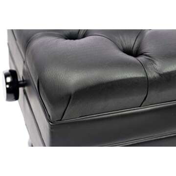 Griffin Genuine Leather Adjustable Piano Bench Black Solid Wood Vintage Style & Heavy-Duty Ergonomic Keyboard Stool | Cushion Seat with Storage Space | Home Vanity Bench or Musicians Guitar Chair