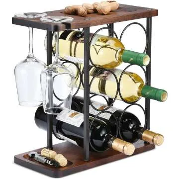 ALLCENER Wine Rack with Glass Holder & Tray - 6 Bottles