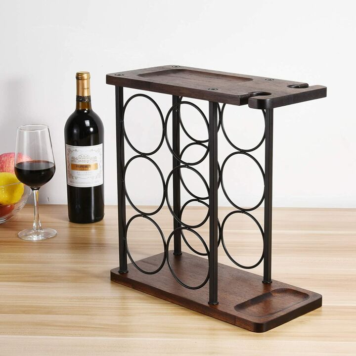 ALLCENER Wine Rack with Glass Holder & Tray - 6 Bottles