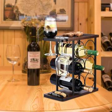 ALLCENER Wine Rack with Glass Holder & Tray - 6 Bottles