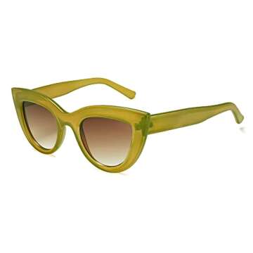 SOJOS Retro Small Vintage Cat Eye Sunglasses for Women Cute Fashion UV400 Sunnies SJ2939, Mustard Green/Brown