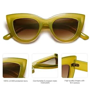 SOJOS Retro Small Vintage Cat Eye Sunglasses for Women Cute Fashion UV400 Sunnies SJ2939, Mustard Green/Brown