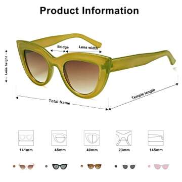 SOJOS Retro Small Vintage Cat Eye Sunglasses for Women Cute Fashion UV400 Sunnies SJ2939, Mustard Green/Brown