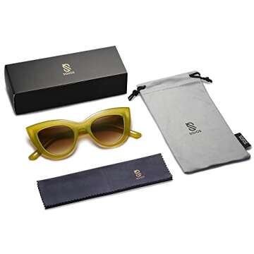 SOJOS Retro Small Vintage Cat Eye Sunglasses for Women Cute Fashion UV400 Sunnies SJ2939, Mustard Green/Brown