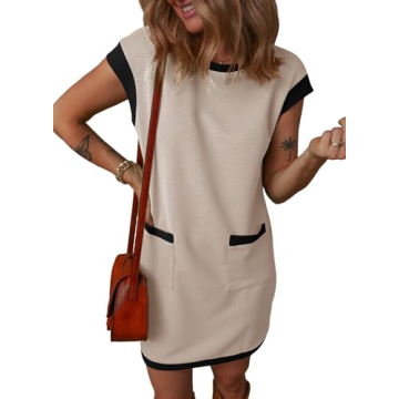 Dokotoo Womens Dress Casual Short Sleeve Summer Dresses for Women 2025 Fashion Color Block Cap Sleev...