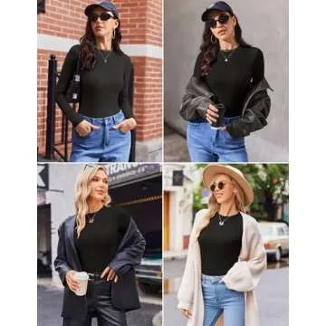 Ekouaer Womens Long Sleeve Shirts Crew Neck Fitted Ribbed Tops Basic Base Layer Soft Thermal Undershirts Tee Black M