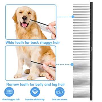 ROPO Dog Comb Tool for Removing Matted Fur - Pet Dematting Comb with Rounded Teeth and Non-Slip Grip...
