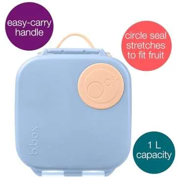 b.box Mini Lunch Box for Kids: Lightweight Bento Box, Lunch Snack Container with 2 Leak Proof Compartments. Ages 3+ School Supplies, BPA Free (Feelin' Peachy, 4¼ cup capacity)