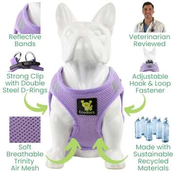 EcoBark Step in Dog Harness - Soft Mesh Dog Vest Harnesses for Puppies and Small Dogs - Reflective and Adjustable No Pull and No Choke Halter Harness - Mesh Comfort Padded Body Harness (Lavender, XS)