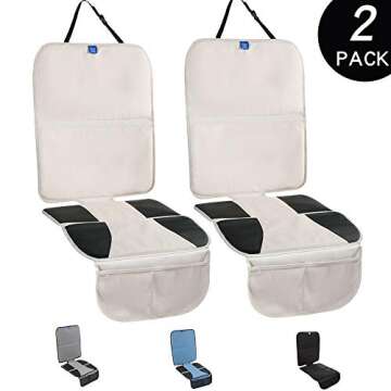 Funbliss Car Seat Protectors ，The Thickest Padding to Protect Leather and Fabric Upholstery - Waterproof 600D Fabric and Dirt Resistant-PVC Leather Reinforced Corner and 2 Mesh Pouch (2 Pack) Beige