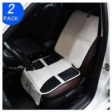 Funbliss Car Seat Protectors ，The Thickest Padding to Protect Leather and Fabric Upholstery - Waterproof 600D Fabric and Dirt Resistant-PVC Leather Reinforced Corner and 2 Mesh Pouch (2 Pack) Beige