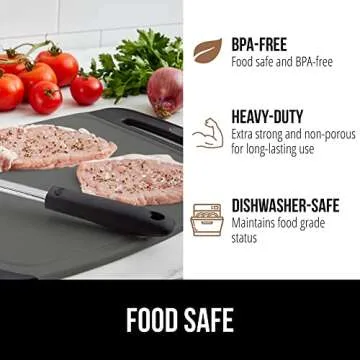 The Original GORILLA GRIP Oversized 100% BPA Free Reversible Durable Kitchen Cutting Board Set of 3, Juice Grooves, Dishwasher Safe, Easy Grip Handle Border, Food Chopping Boards, Cooking, Black Gray