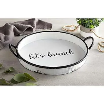 47th & Main Creative Brands Round Metal Serving Tray, 16" x 2", Let's Brunch