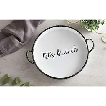 47th & Main Creative Brands Round Metal Serving Tray, 16" x 2", Let's Brunch