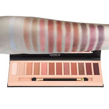 MISKOS 12 Colors Nude Tude Eyeshadow Palette Shimmer Matte Eye Makeup Pallete Set Highly Pigmented Red Dark Naked Eye Shadow Pallet (Pumpkin D)