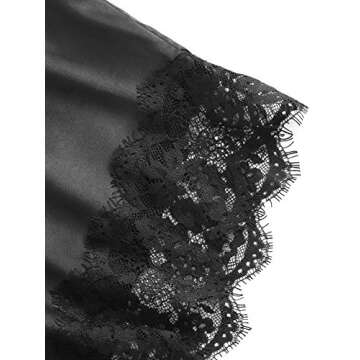 MakeMeChic Women's Lace Satin Sleepwear Cami Top and Shorts Pajama Set Black M