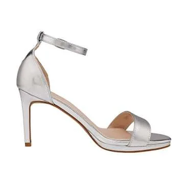 DREAM PAIRS Women's Ankle Strap High Stiletto Heels Pumps Heeled Sandals,Size 8,Silver/PU,Stecy-3