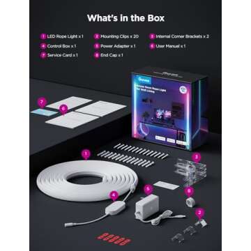 Govee Neon Rope Light for Wall Lining, LED Rope Lights Work with Matter, Google Assistant, Alexa, 16.4ft RGBIC Strip Lights with Smart App Control and Music Sync for Living Room, Bedroom, Wall Corners