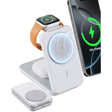 RORRY Portable Charger, 3-in-1 Charging Station 10000mAh Portable Charger Power Bank for MagSafe Fol...