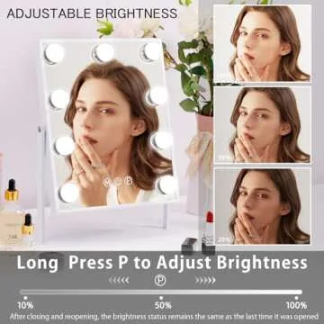 Fenair Vanity Makeup Mirror with Lights with 10X Magnification Lighted Hollywood Mirror with 9 LED Dimmable Bulbs Hollywood Vanity Mirror,11.8”x9.8”,360 Degree Rotation(White)