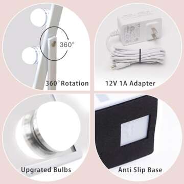 Fenair Vanity Makeup Mirror with Lights with 10X Magnification Lighted Hollywood Mirror with 9 LED Dimmable Bulbs Hollywood Vanity Mirror,11.8”x9.8”,360 Degree Rotation(White)