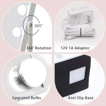 Fenair Vanity Makeup Mirror with Lights with 10X Magnification Lighted Hollywood Mirror with 9 LED Dimmable Bulbs Hollywood Vanity Mirror,11.8”x9.8”,360 Degree Rotation(White)