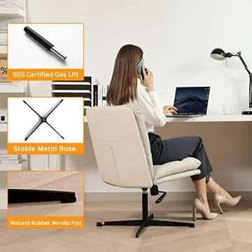 LEAGOO Mid-Back Home Office Desk Chair No Wheels, PU Padded Comfortable Armless Computer Chair Adjustable and Reclining Swivel Task Chair No Arms