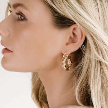 Ettika Gold Hoop Earrings. Hoops for Women. 18K Gold Plated Modern Day Twist Hoops. Birthday Gifts f...