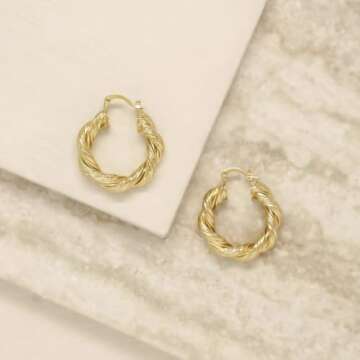 Ettika Gold Hoop Earrings. Hoops for Women. 18K Gold Plated Modern Day Twist Hoops. Birthday Gifts for Women