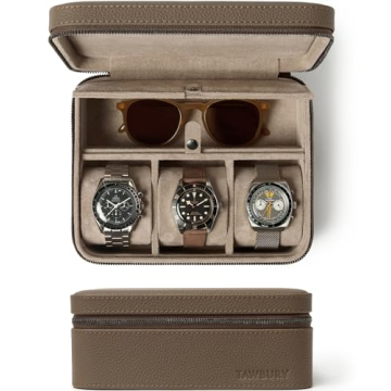 TAWBURY Luxury Leather Watch Box Unisex – Mens Travel Watch Case Zipper Closure | Taupe Top-Grain ...