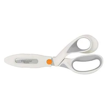 Fiskars SoftGrip PowerCut Fabric and Mixed Media Scissors - 8" Heavy Duty Scissors for Fabric, Cardboard, Cork, Decorative Metal and Foam Cutting with Serrated Blade Edge - White