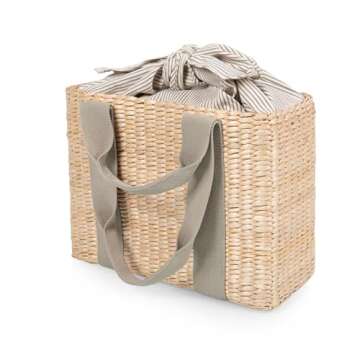 PICNIC TIME Parisian Picnic Basket, Insulated Beach Bag, Seagrass Picnic Tote Bag, (Sage Green)