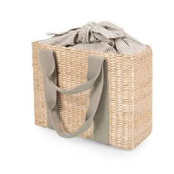 PICNIC TIME Parisian Picnic Basket, Insulated Beach Bag, Seagrass Picnic Tote Bag, (Sage Green)