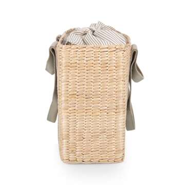 PICNIC TIME Parisian Picnic Basket, Insulated Beach Bag, Seagrass Picnic Tote Bag, (Sage Green)