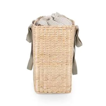 PICNIC TIME Parisian Picnic Basket, Insulated Beach Bag, Seagrass Picnic Tote Bag, (Sage Green)