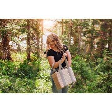 PICNIC TIME Parisian Picnic Basket, Insulated Beach Bag, Seagrass Picnic Tote Bag, (Sage Green)
