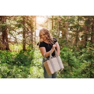 PICNIC TIME Parisian Picnic Basket, Insulated Beach Bag, Seagrass Picnic Tote Bag, (Sage Green)