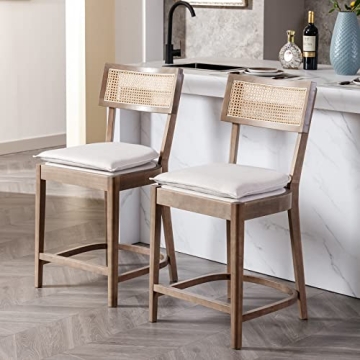 Elegant QUNINJAY Rattan Counter Stools Set of 4
